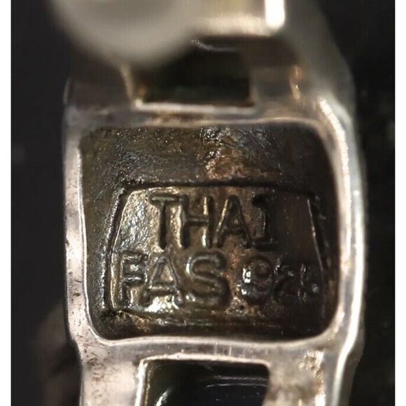 FAS DESIGNER Abalone & Marcasite 925 J-Hoop Post Pierced Earrings 5.30g - Picture 10 of 11